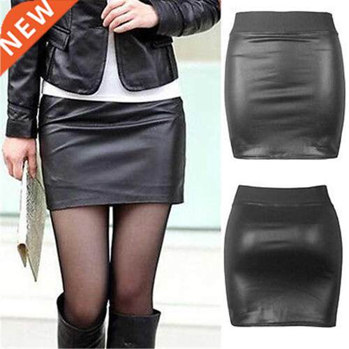 2021 Faion Black Pu Leather Skirt Women Solid Black Mini S