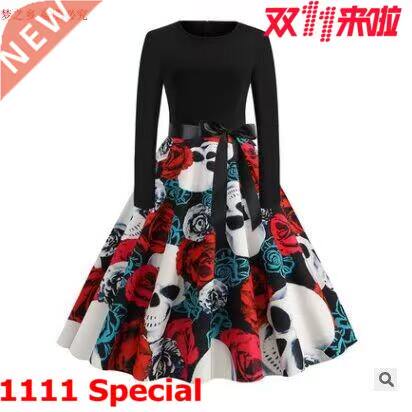 Autumn 2021 Printed Big Swing Halloween Christmas dress圣诞