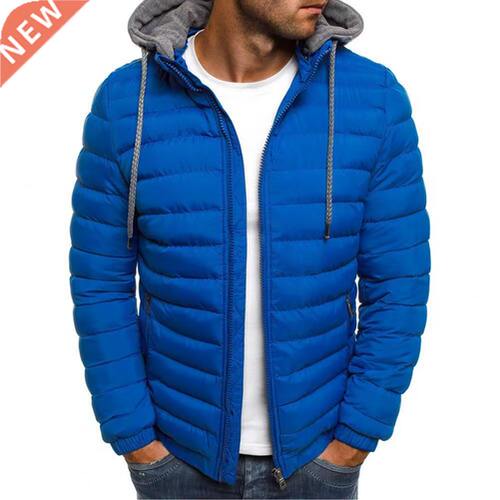 Men Winter Parkas Fashion Solid Hooded Cotton Coat Jacket Ca