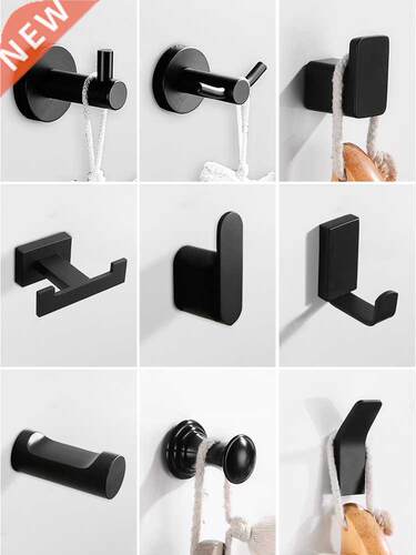 Robe Hooks Black Aluminum Towel Hook Bathroom Wall Mounted C