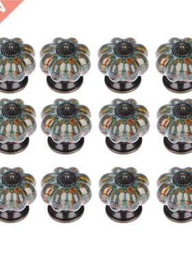 12Pcs Ceramic Door Knob Antique Pumpkin for Cabinets Cupboar