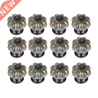 12Pcs Ceramic Door Knob Antique Pumpkin for Cabinets Cupboar