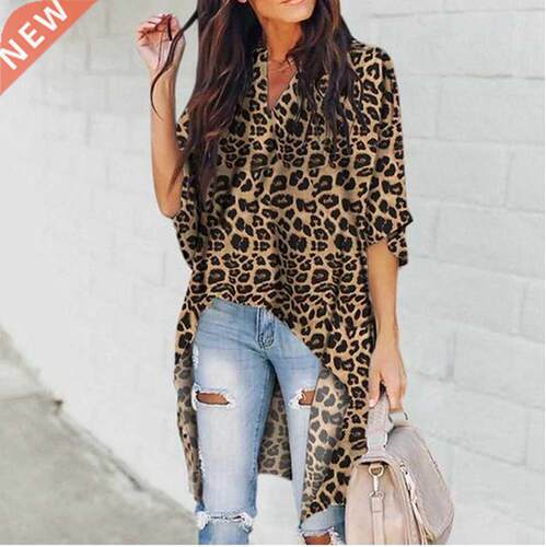 2019 Women Ladies V-Neck Casual Blouse Flare Sleeve Irregula