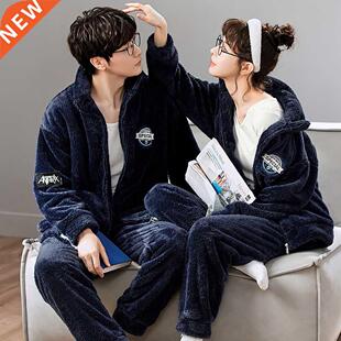 Winter Couple Pajamas Men Pajama Sets Double Sides Flannel T