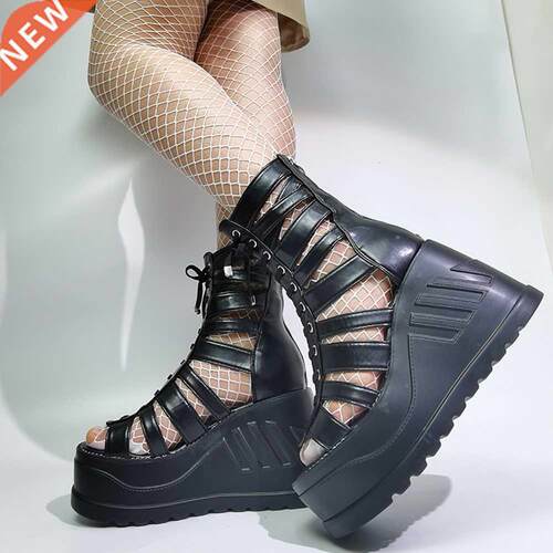 DORATASIA Women Wedges Sandals High Heels Gothic Punk Summer