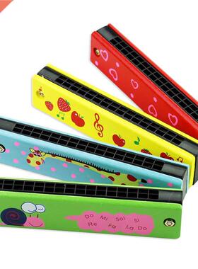 16 Holes Children Harmonica Wooden Double Row Blowable Harmo