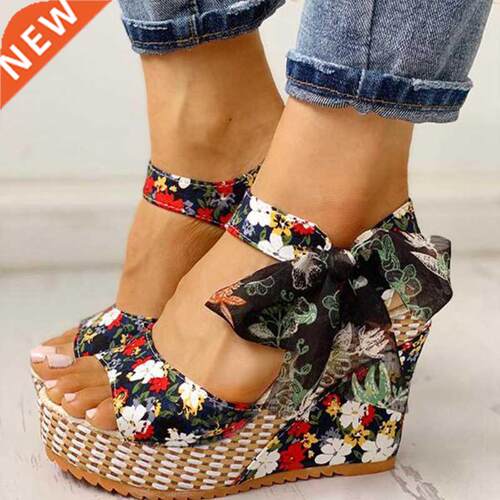 Women Sandals Dot Bowknot Design Platform Wedge Female Casua