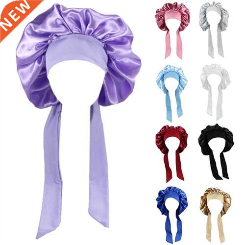 Women Satin Solid Sleeping Hat Night Sleep Cap Hair Care Bon