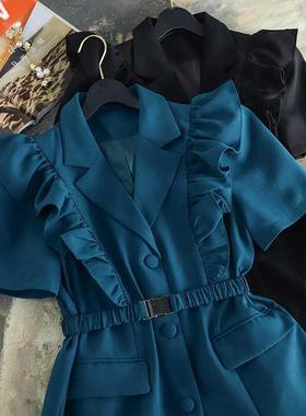 PEONFLY 2022 Summer Two Pieces Set Women Single Botton Loose