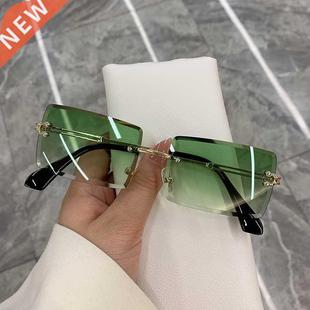 Vintage Fashion Frameless Sunglasses for Women Rectangle Sha