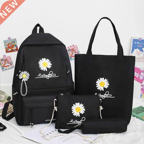 4pcs/Set Casual Daisy Print Backpacks School Rucksack For T