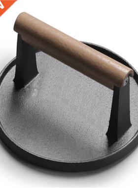 Round big BBQ tool Cast iron Wooden Handle Steak Plate Meat