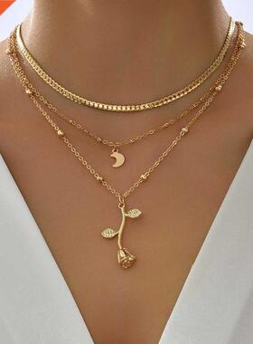 Bohemia Multilayer Moon Gold Color Pendant Necklaces For Wom