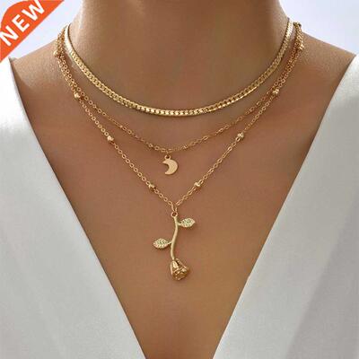 Bohemia Multilayer Moon Gold Color Pendant Necklaces For Wom