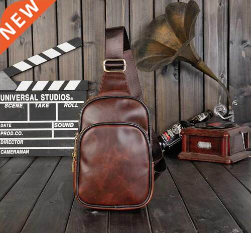 Vintage diagonal cross bag chest bag men's PU leather shoul