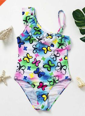 3~10Y Girls Swimwear one piece swimsuit Butterfly print Chil
