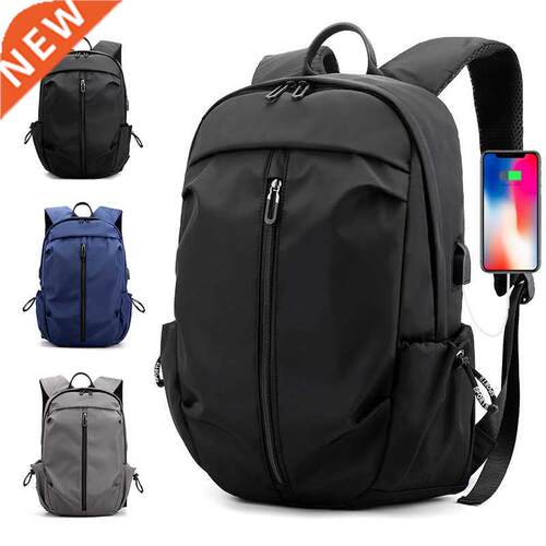 USB Backpack Men Nylon Waterproof Travel Bag New Simple Pure