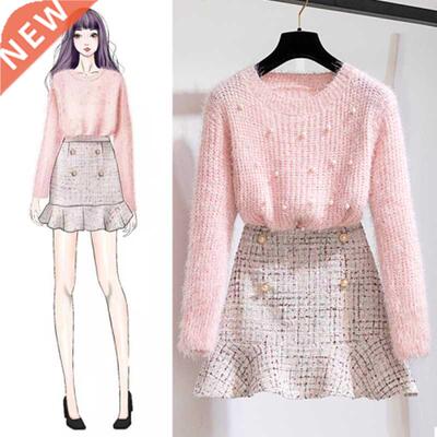 NEW AUTUMN WINTER TWO PIECE SET TRASUIT WOMEN ELEGANT BEADin