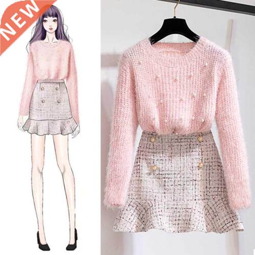 NEW AUTUMN WINTER TWO PIECE SET TRASUIT WOMEN ELEGANT BEADin