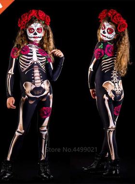 Rose Skeleton Adult Kids Scary Costume Halloween Dress Cospl