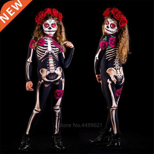 Rose Skeleton Adult Kids Scary Costume Halloween Dress Cospl