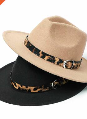 2020 Fashion nd Women Ladies Wool Felt Fe Hat Leopard Print