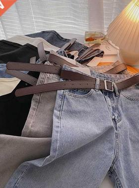 ZHISILAO Staight Jeans Women with Belt Vintage Basic Blue A