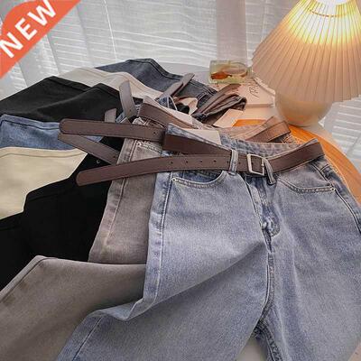 ZHISILAO Staight Jeans Women with Belt Vintage Basic Blue A