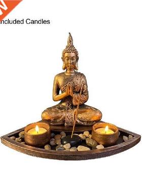 Buddha Statue Meditation Balcony With Base Candle Holder