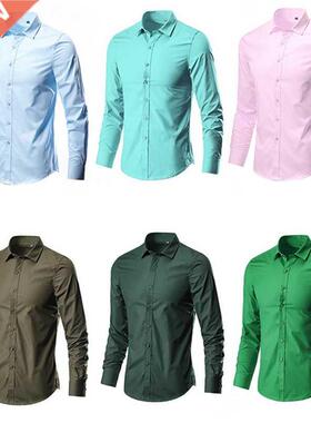 Brand 2022 Men Shirt 17colors Solid White Dress Shirt Long S