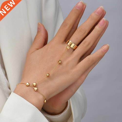 Simple Heart Pendant Chain Bracelet Link Connected Gold Meta