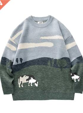 Men Winter Sweaters Pullover Cows Vintage Mens O-Neck Korean