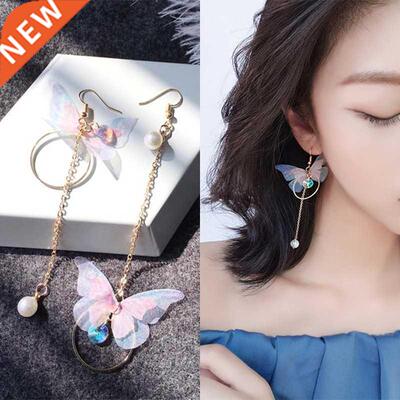 Korean Retro Asymmetric utterfly Imitation Pearl Earrings F