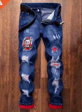 Jeans For Men Fashion Ripped Denim Trousers Biker High Quali