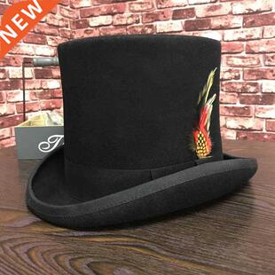 Black Men Woolen Fedora Hat Flat Mad Hatter Top Hat Traditio