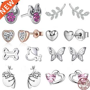 WOSTU Flower Heart Stud Earrings 100% 925 Sterling Silver Pe