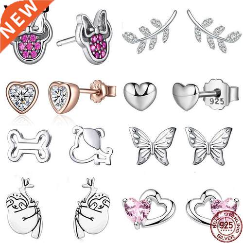 WOSTU Flower Heart Stud Earrings 100% 925 Sterling Silver Pe