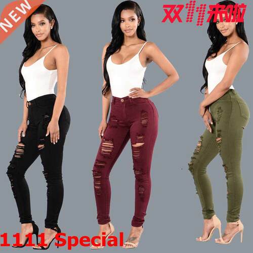 S-XXXL plus-size women's ripped, small-legged leggings打底裤