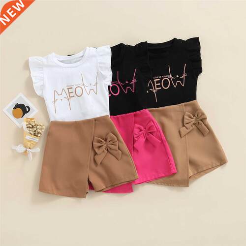 Kid Girl Short Skirts Outfits, Fly Sleeve Cartoon Letter Pri