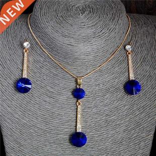 Gold Color Pendants & Necklace Stud Earrings Blue Natura