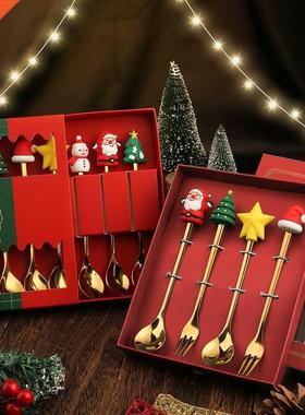 Christmas spoon fork set cartoon cute fun Santa Claus spoon