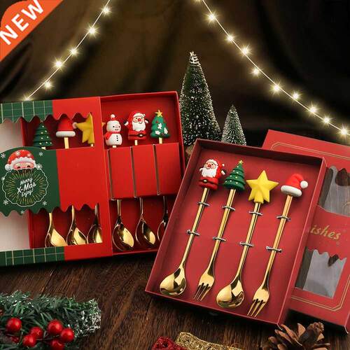 Christmas spoon fork set cartoon cute fun Santa Claus spoon