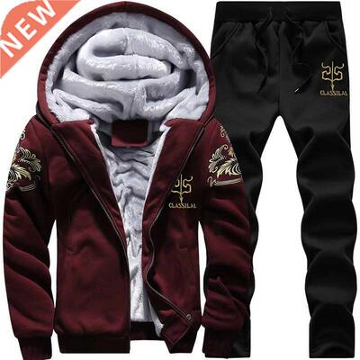 Men Winter Sets Tracksuit Hoodies Casual Hooded Warm Sweatsh