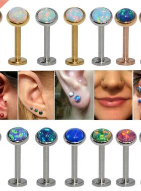 1Pcs 16g Internal Thread Opal Stone Labret Monroe Lip Stud R