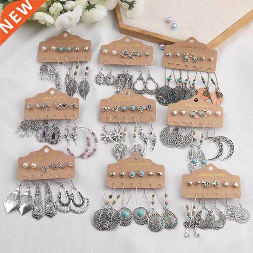Bohemia Bride Earrings Set Vintage Ethnic Long Round Leaf Ta