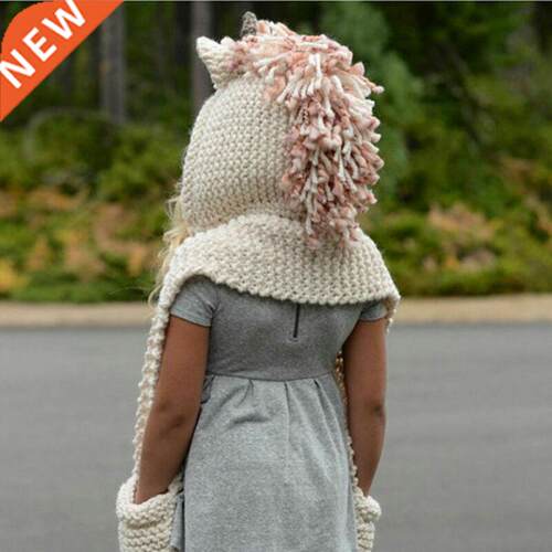 Kids Cartoon Unicorn Hooded Scarf Animal Hoodie Cowl Crochet