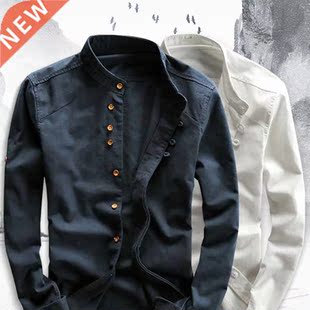 Men Cotton Linen Shirt Formal Retro Chinese Style Long Sleev