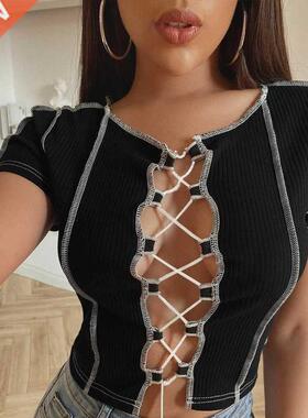 vintage Patchwork Broken Design Mesh Crop Top For Women Stre