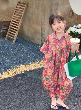 2022 Girls faion floral cool oversized playsuits Kids cott