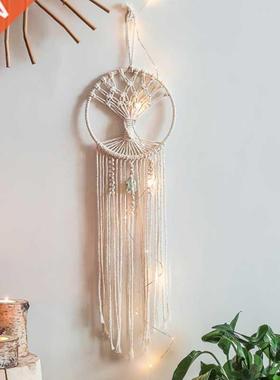 B0KB Nordic Handmade Woven Macrame Round Dream Catcher with